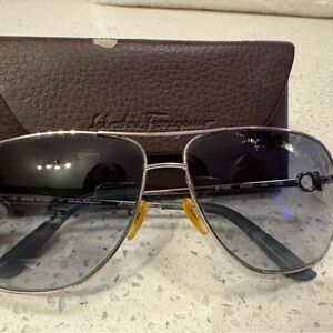Salvatore Ferragamo Silver Aviator Sunglasses
